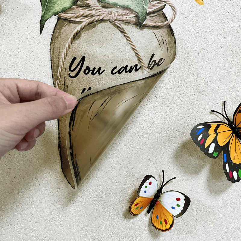 3d Butterfly Decals Vase Sunflower Wall Art Sticker Pvc - Temu